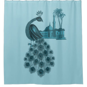 Romantischer blauer Pfau Duschvorhang