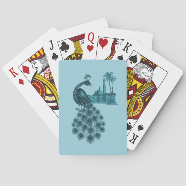 Romantischer blauer Pfau Spielkarten (Rückseite)