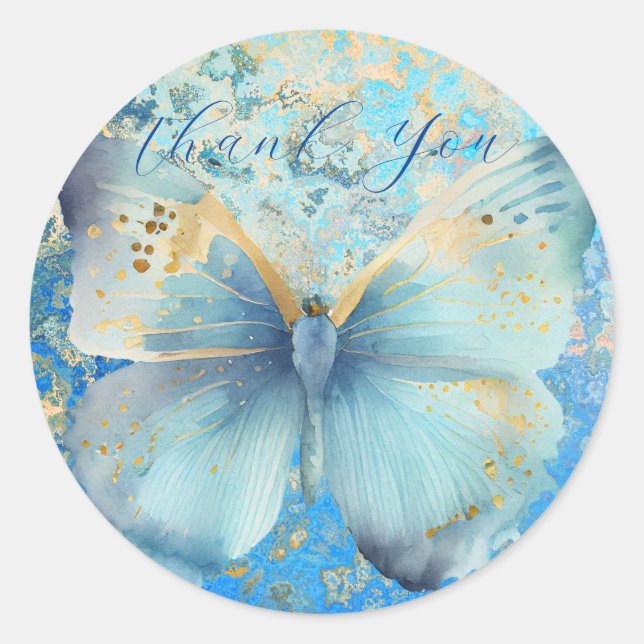 Romantischer Blauer Schmetterling vielen Dank Runder Aufkleber (Vorderseite)