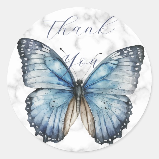 Romantischer Blauer Schmetterling vielen Dank Runder Aufkleber (Vorderseite)