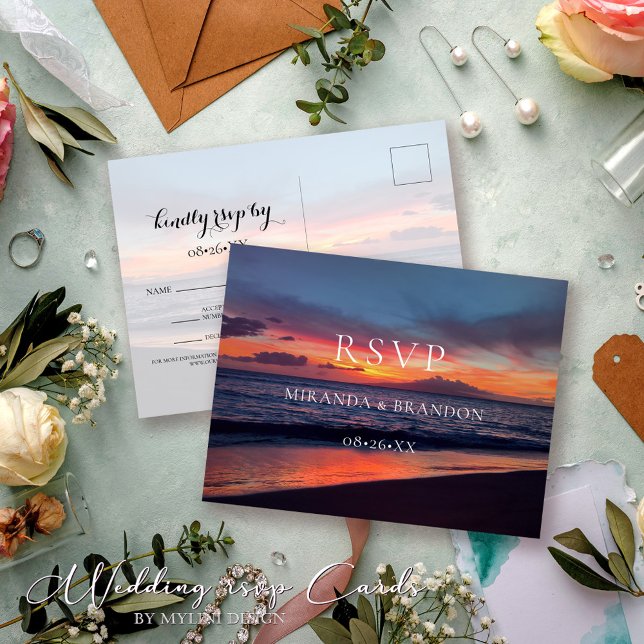 Romantischer Blue Sunset Beach Hochzeit UAWG Postc Postkarte (Von Creator hochgeladen)