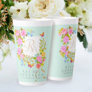Romantischer blühender Garten Monogramm Grüner Lat Milchtasse