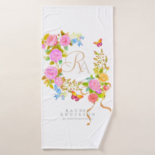 Romantischer blühender Garten Monogramm Weiß Badhandtuch Set