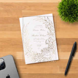 Romantischer Blumen-Gold-Kranz Hochzeit Acryleinladungen