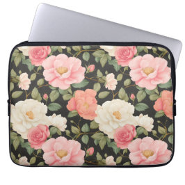 Romantischer Blumennoir mit handgemalten Rose Laptopschutzhülle