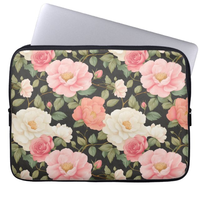 Romantischer Blumennoir mit handgemalten Rose Laptopschutzhülle (Vorderseite)