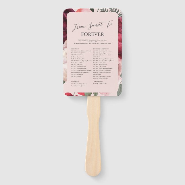Romantischer Blumenstrauß Rosa Hochzeits-Programm- Fächer (Vorderseite)