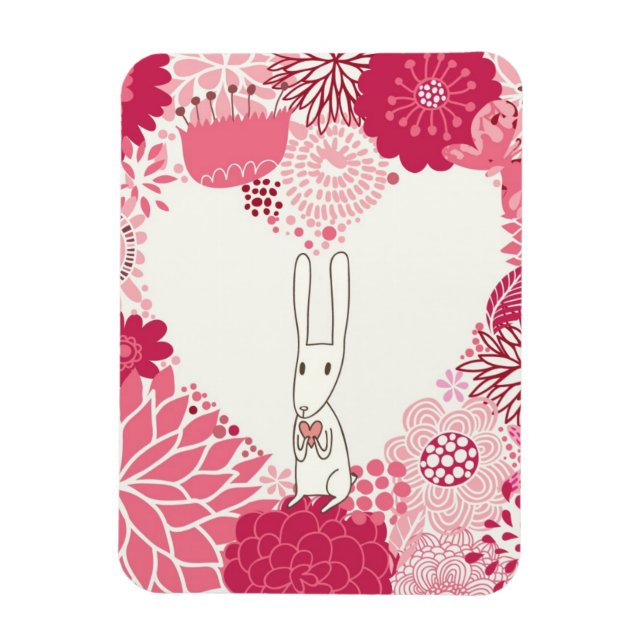 Romantischer Blumenuntergrund mit niedlichem Kanin Magnet (Vertikal)