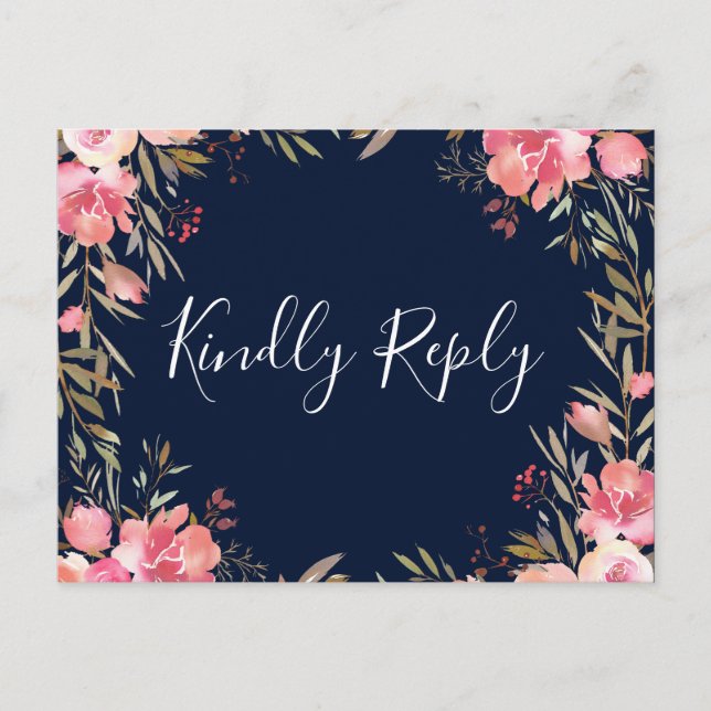 Romantischer Blush Blomfloral Wedding RSVP | Dunke Einladungspostkarte (Vorderseite)
