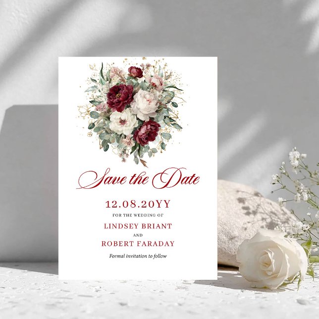 Romantischer Blush-Burgunder-Blumen-Save-the-Date- Save The Date (Romantic Blush Burgundy Floral Save The Date)