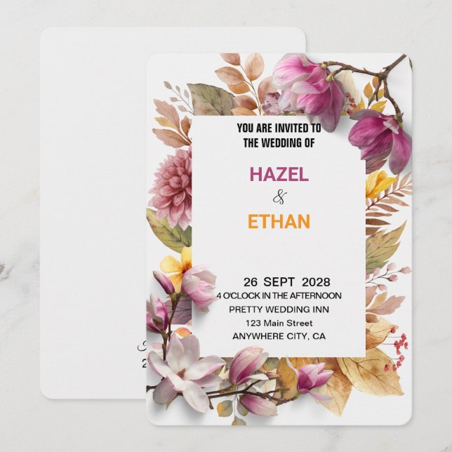 Romantischer Blush & Herbst Einladung zur botanisc (Vorne/Hinten)