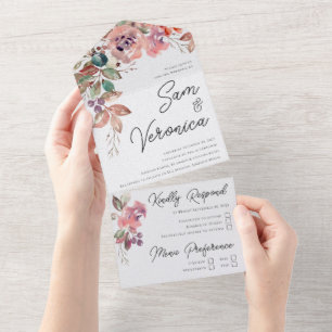Romantischer Blush Mauve Wasserfarbe All In One Einladung