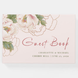 Romantischer Blush Pink Peony Floral Wedding Guest Gästebuch