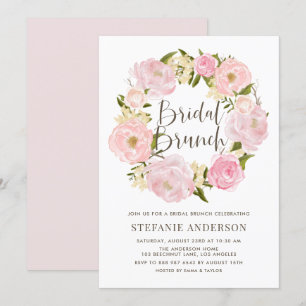 Romantischer Blush Pink Peony Wreath Bridal Brunch Einladung