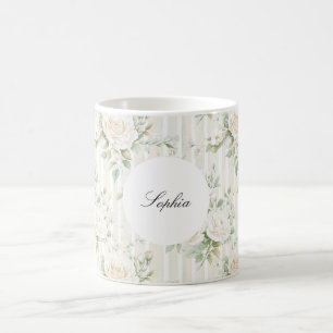 Romantischer Blush Weiße Rosen Blumenstreifen Kaffeetasse