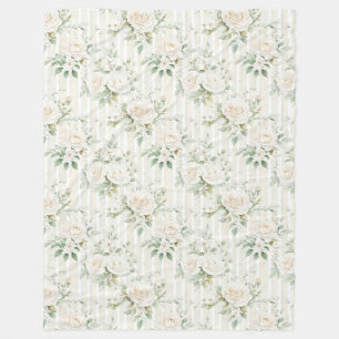 Romantischer Blush Weiße Rosen Florale Streifen   Fleecedecke