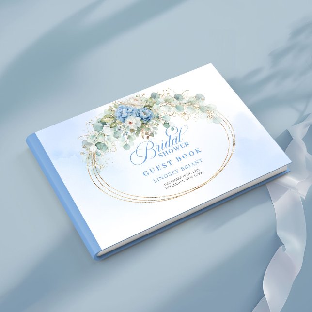 Romantischer Boho-Blauer Pfingstrosen-Goldener Bra Gästebuch (Romantic Boho Blue Peony Gold Bridal Shower Guest Log

)