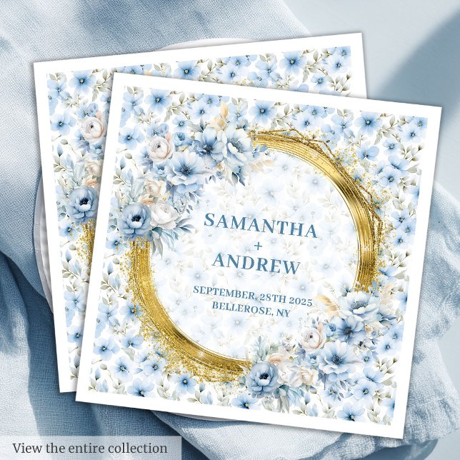 Romantischer Boho Light Blue Gold Glitzer Hochzeit Serviette (Romantic Boho Light Blue Gold Glitter Wedding Paper Dinner Napkins)