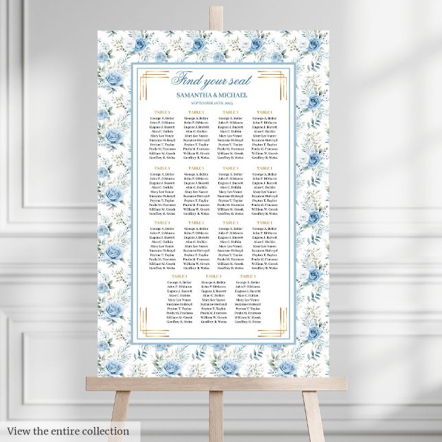 Romantischer Boho Light Blue Gold Glitzer Sitzplat Poster (Romantic Boho Light Blue Gold Glitter Seating Poster)