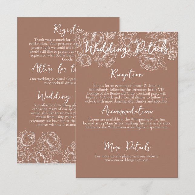 Romantischer Boho Mocha Mousse Blumenzettel Begleitkarte (Vorne/Hinten)