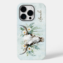 Romantischer Boho Wasserfarbe Blumenkuh Skull Case-Mate iPhone 14 Pro Hülle
