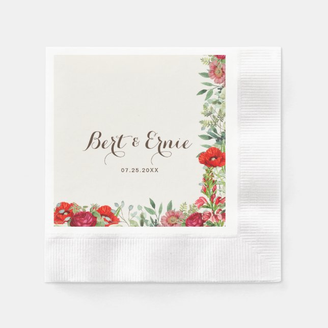 Romantischer Botanischer Hochzeitcocktail Serviette (Vorderseite)