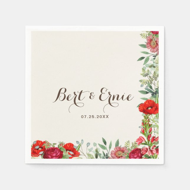 Romantischer Botanischer Hochzeitscocktail Serviette (Vorderseite)