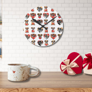 Romantischer Boxer Hund und HerzValentine Runde Wanduhr