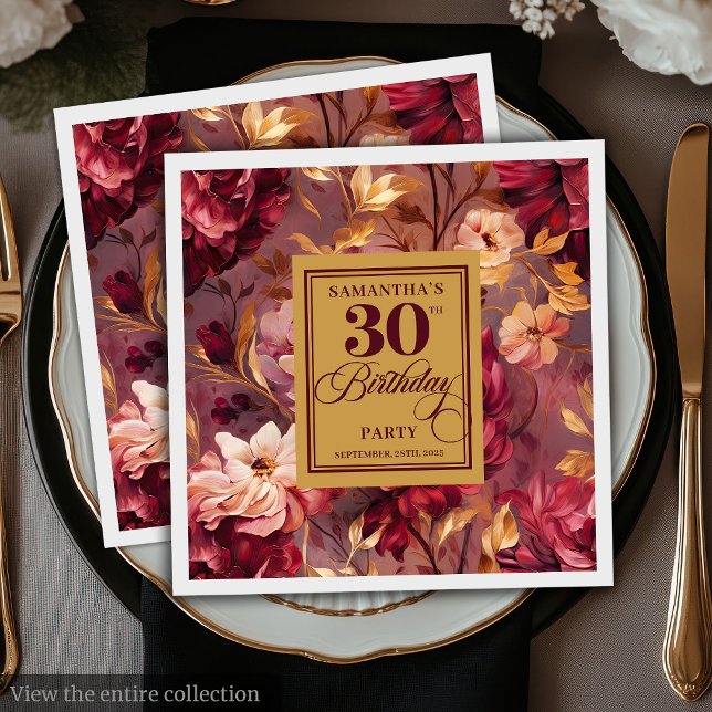 Romantischer Burgund Blush Gold 30. Geburtstag Nap Serviette (Romantic Burgundy Blush Gold 30th Birthday Napkins)