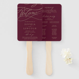 Romantischer Burgund-Kalligrafie-Hochzeitsprogramm Fächer