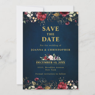 Romantischer Burgunder Wasserfarbe Rote Navy Gold  Save The Date