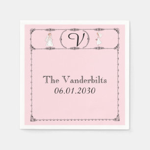Romantischer Cartoon Brides Monogram Wedding Serviette