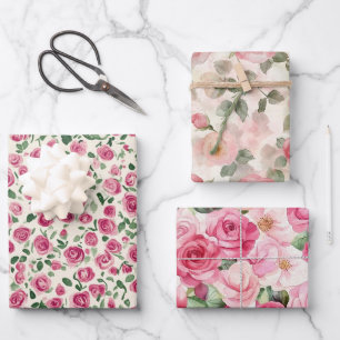 Romantischer Chic Blush Pink Roses Floral Geschenkpapier Set