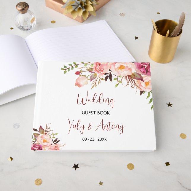 Romantischer Chic Blush Rose Memory Signature Gästebuch (Vorderseite Offen)