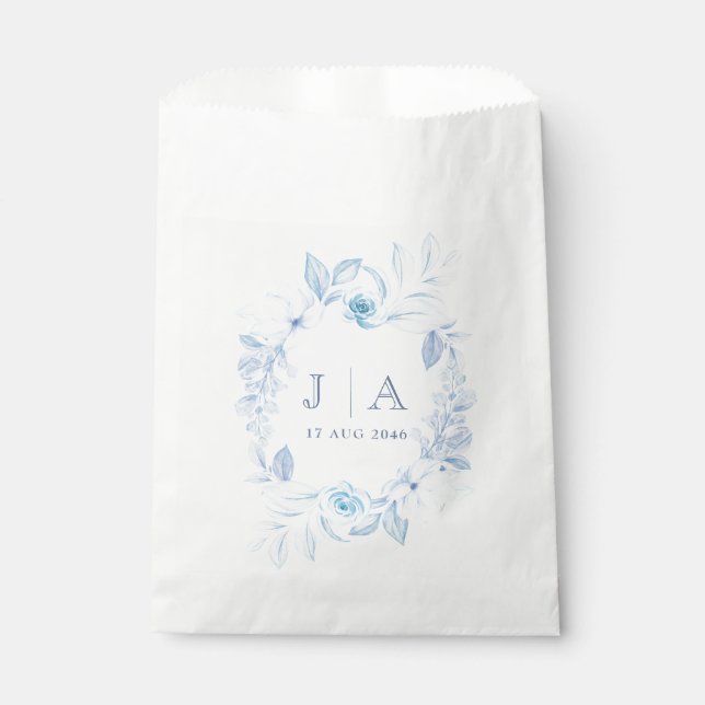 Romantischer Chic Classic Blue Floral Gevor Bag Geschenktütchen (Vorderseite)