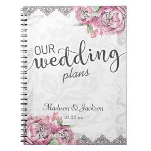 Romantischer Chic Peony Floral & Lace Hochzeitspla Notizblock