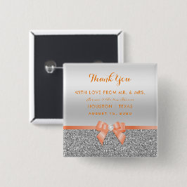 Romantischer Coral Bow & Silver Glitzer Hochzeit Button
