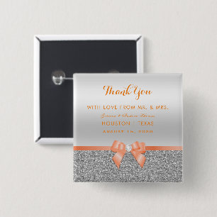 Romantischer Coral Bow & Silver Glitzer Hochzeit Button