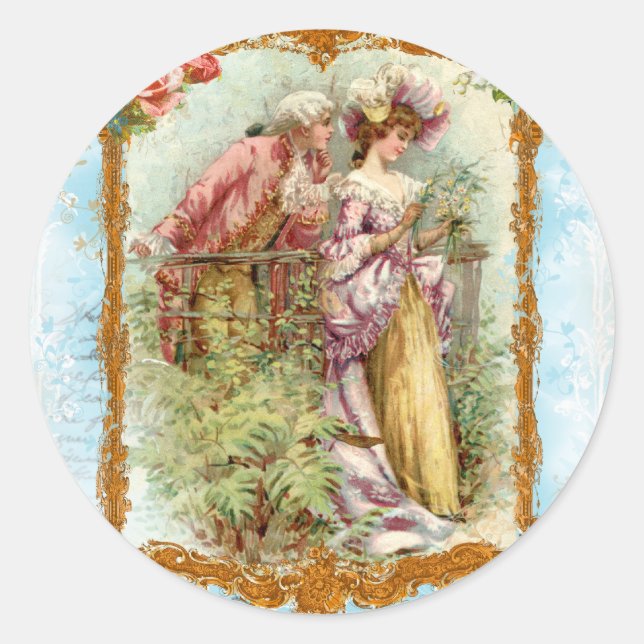 Romantischer Couple French Regency Style Runder Aufkleber (Vorderseite)