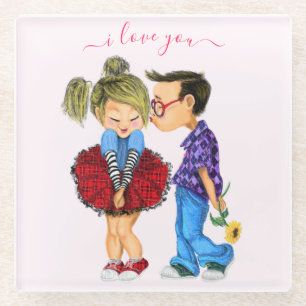 Romantischer Couple Glass Untersetzer - Liebe