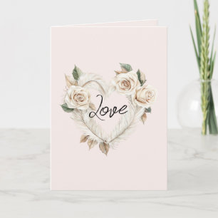 Romantischer Creme-Rouge Rosen Federn Florales Her Karte