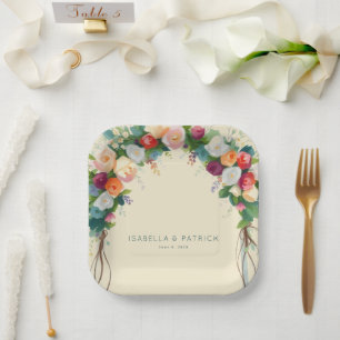 Romantischer cremefarbener Wasserfarben-Blumenboge Pappteller