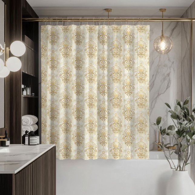 Romantischer Damast-Vorhang Creme-Elfenbein Badezi Duschvorhang (Romantic Damask Curtain Cream Ivory Bath Décor)