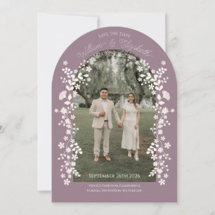 Romantischer Dusty Lavender Floral Arch Save the D Einladung