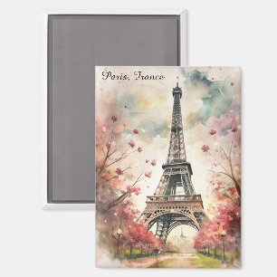 Romantischer Eiffelturm Paris Aquarell Floral Magnet