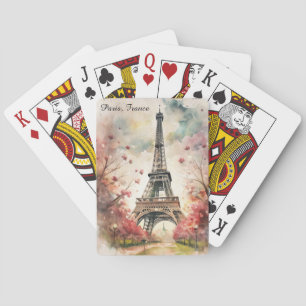 Romantischer Eiffelturm Paris Aquarell Floral Spielkarten