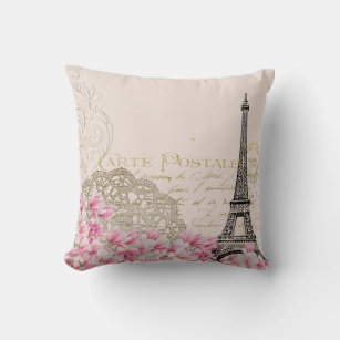 Romantischer Eiffelturm Paris Motif Rosa Magnolien Kissen