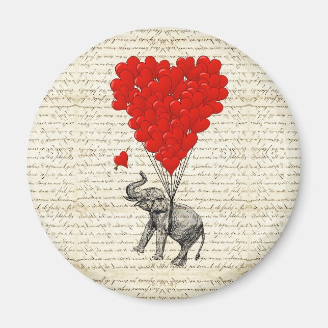 Romantischer Elefant & Herzballons Magnet (Vorne)
