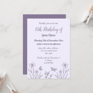 Romantischer, eleganter Lila-Geburtstag Einladung