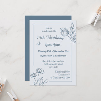 Romantischer, eleganter, staubblauer Geburtstag Einladung